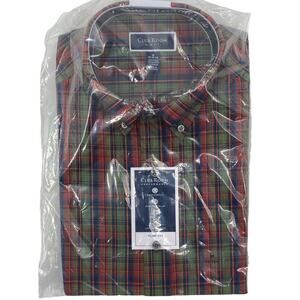 CLUB ROOM NWT Slim Fit Short Sleeve Button Down Shirt Olive Red Size Medium